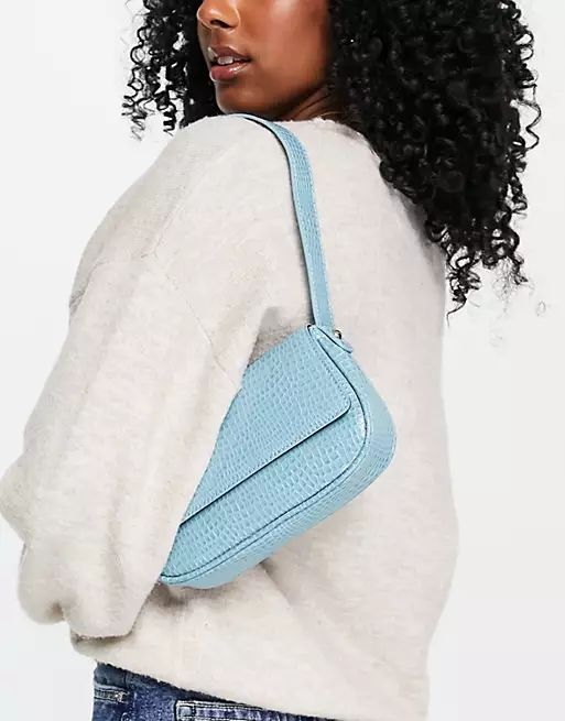 ASOS DESIGN shoulder bag with flap in blue croc | ASOS (Global)