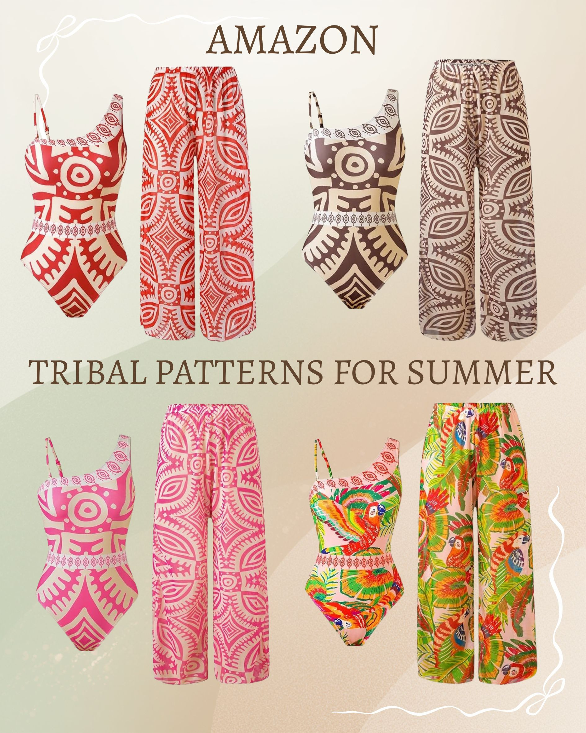 I love these bathing suits with matching pants!  Tribal Patterns are on trend for summer 2026.  Amazon Bathing Suits, Amazon Summer. 

 #LTKSpringSale #LTKOver40 #LTKSwim