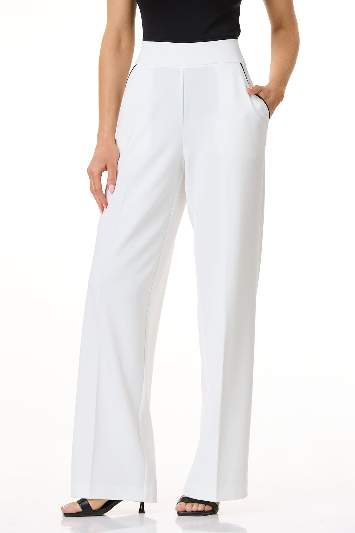 Ivory Black Trim Wide Leg Pants | Cato Fashions