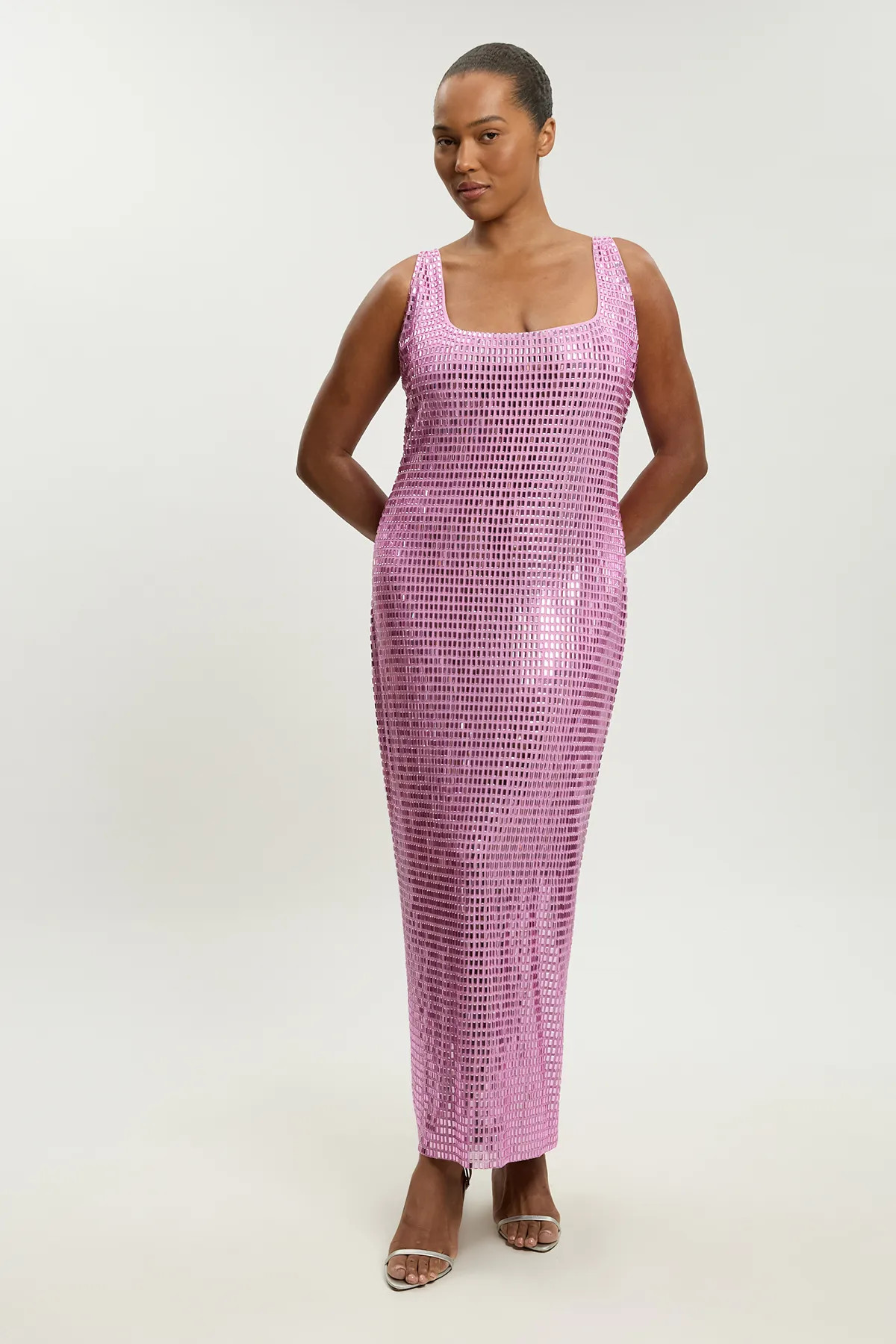 Baby Pink Whitley Neill Plus Size Premium Crystal Embellished Midi Dress | Karen Millen | Karen Millen