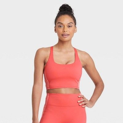 Women&#39;s Light Support Longline Strappy Bra - All in Motion&#8482;&#160;Coral Pink M | Target