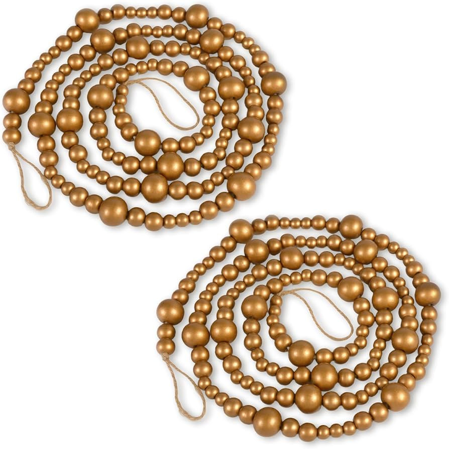 2PCS Christmas Wood Beads Garland 14.4 Feet Wooden Bead Garland Boho Ornaments for Christmas Tree... | Amazon (US)