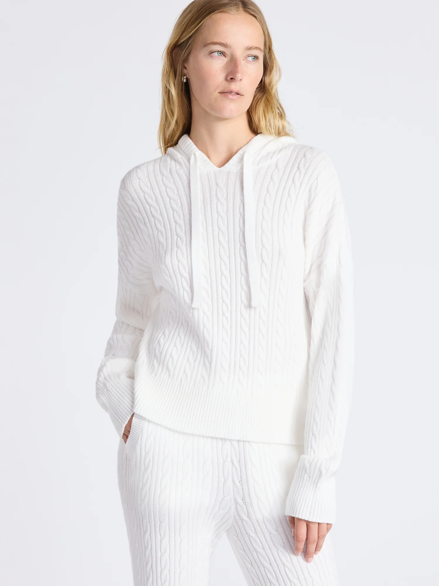 Free Assembly Women's Cozy Yarn Cable Knit Hoodie Sweater, Midweight, Size XS-XXL | Walmart (US)