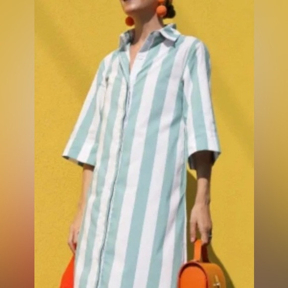 Atlantic-Pacific x LAKE Shirt Dress Womens XS Green/White Striped Pockets Resort | Poshmark