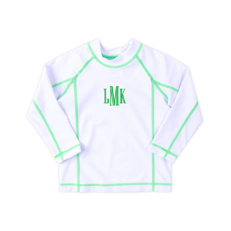 Santorini White With Green Trim Rash Guard | Classic Whimsy