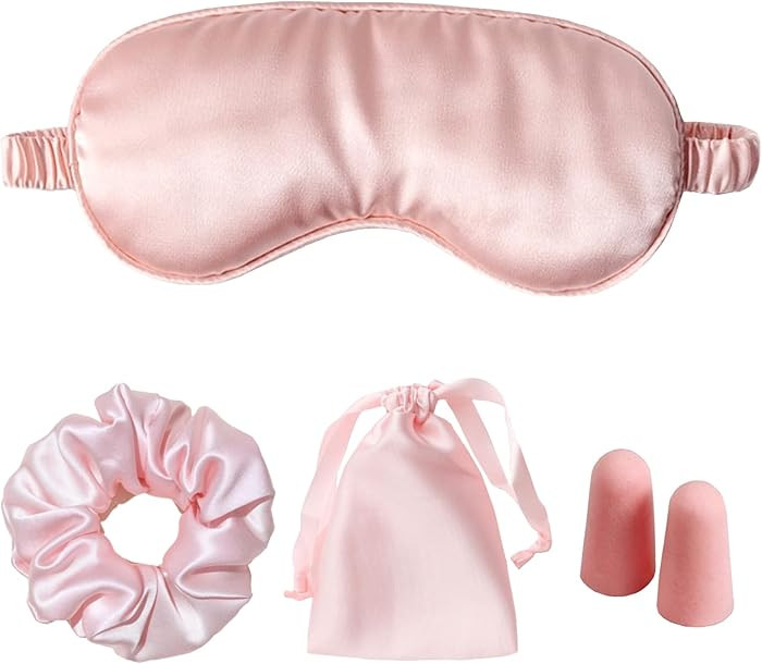 Silk Satin Sleeping Eye Mask, Pink Sleep Eye Mask Night Blindfold for Women and Men, Soft Breatha... | Amazon (US)
