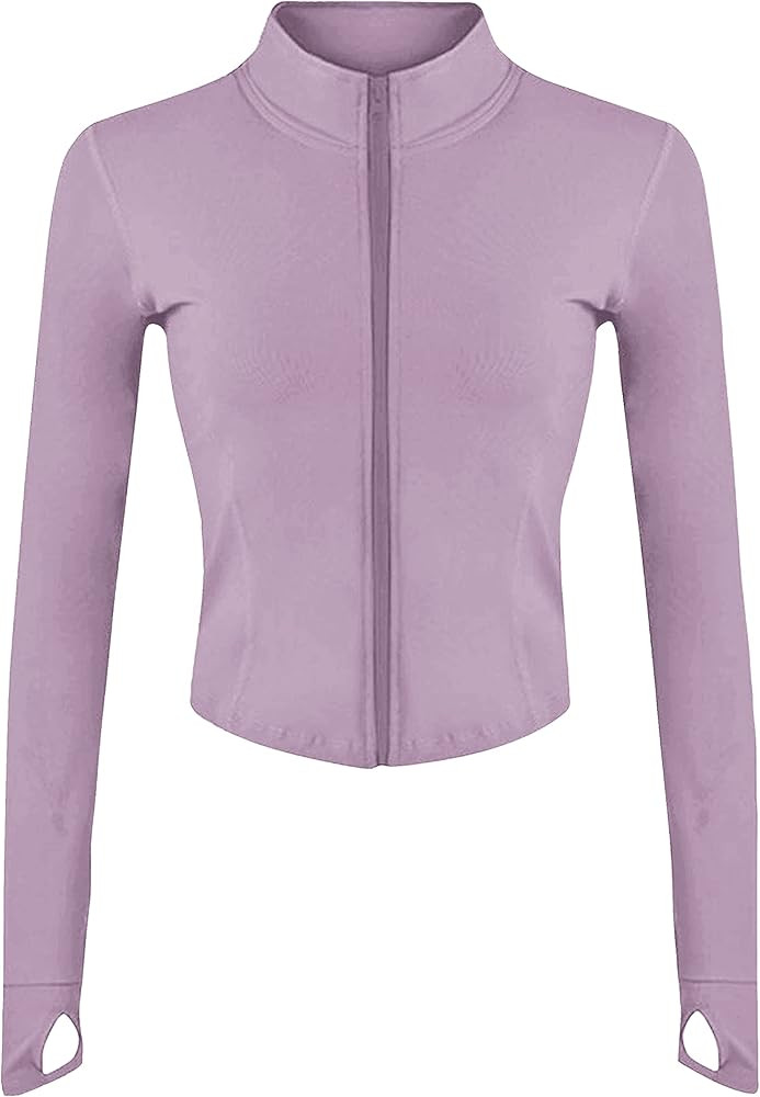 Lviefent Womens Lightweight Full Zip Running Track Jacket Workout Slim Fit Yoga Sportwear with Th... | Amazon (US)