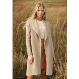 Classy Open Front Knit Coat in Light Tan | Chicwish