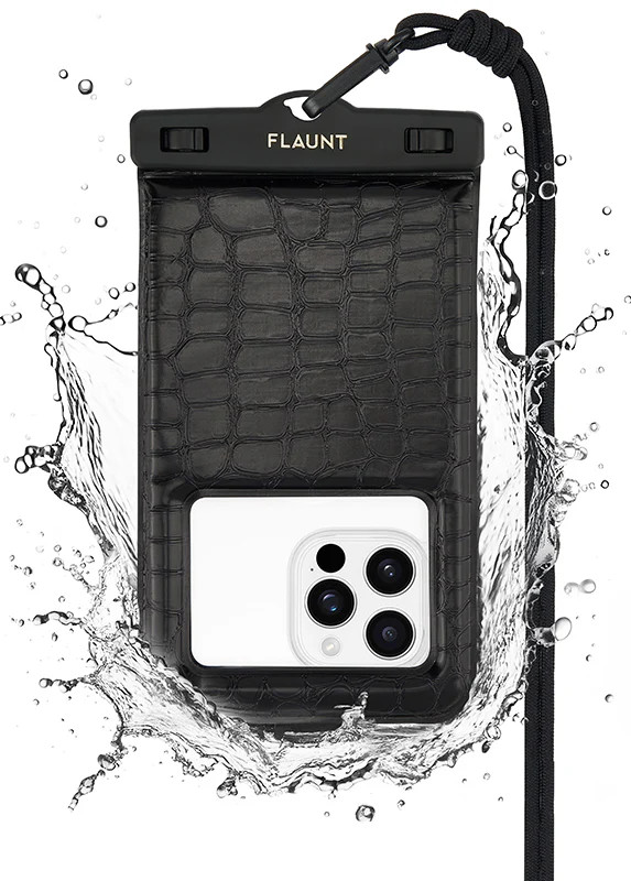 Black Crocodile Faux Leather Waterproof Phone Pouch | FLAUNT