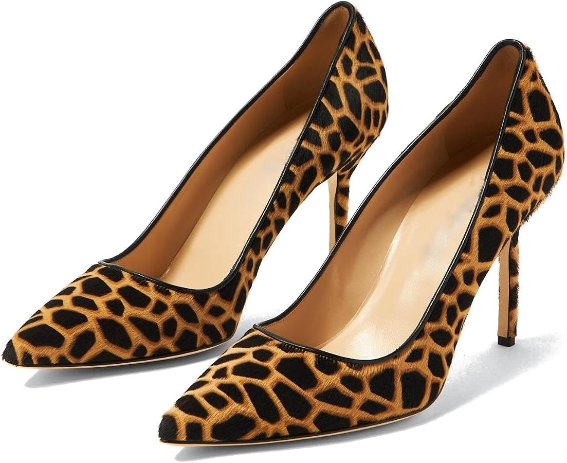 heelchic Stiletto High Heels for Women Faux Fur Pointed Toe Heels Slip-on Pumps Closed Toe Heels ... | Amazon (US)