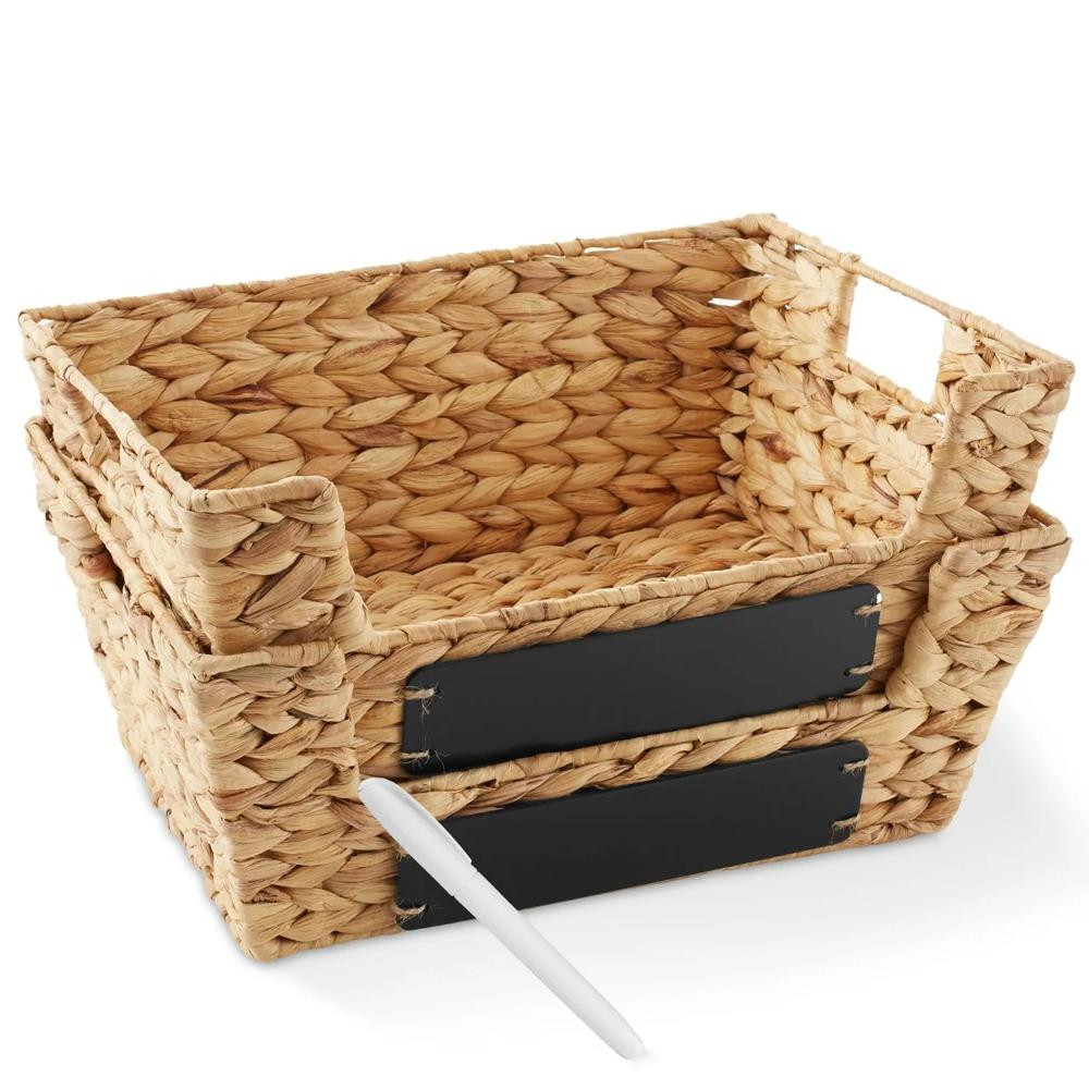 2Pk Wide Pantry Baskets, Hyacinth Wicker Kitchen Storage Bins For Shelves Natural | Oriental Trading Company