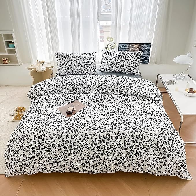 AOJIM Animal Leopard Duvet Cover Cheetah Print Bedding Set 100% Cotton Quilt Cover Black and Whit... | Amazon (US)