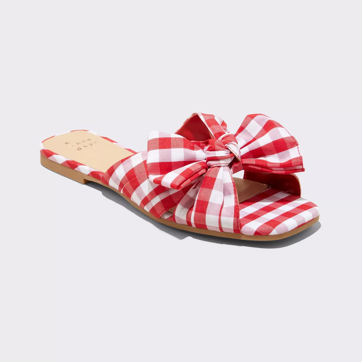 Women's Scarlet Gingham Bow Flat Sandals - A New Day™ Red | Target