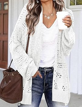 HOTOUCH Lightweight Crochet Cardigan for Women Long Sleeve Open Front Knit Oversized Cardigans Sw... | Amazon (US)