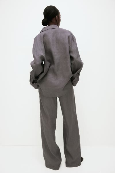 Wide linen trousers - Dark grey - Ladies | H&M GB | H&M (UK, MY, IN, SG, PH, TW, HK)