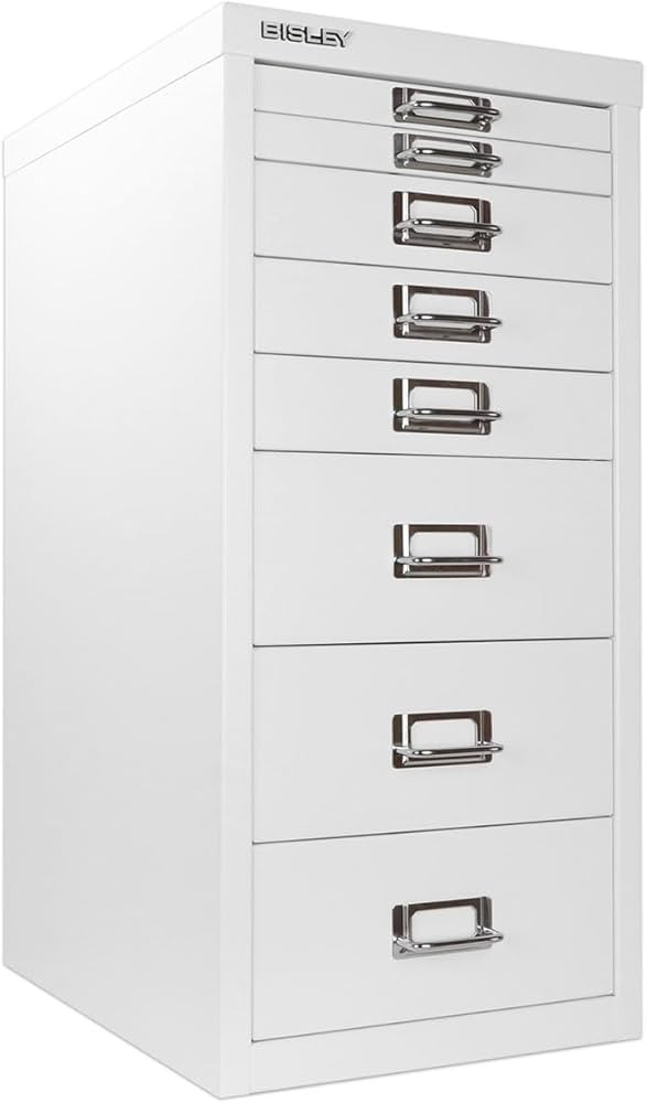 Bisley 8-Drawer Steel MultiDrawer Cabinet - Traffic White, Chrome Pull Handles with Label Holders... | Amazon (US)