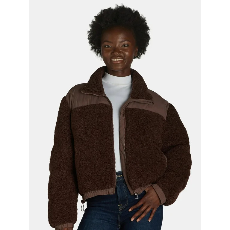 Liv & Lottie Women’s Teddy Fleece Puffer Jacket with Pockets, Sizes S-XL | Walmart (US)