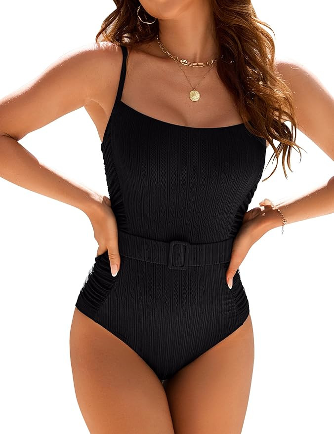 Blooming Jelly Womens One Piece Swimsuit Tummy Control Beltd Ruched Textured Bathing Suit Modest ... | Amazon (US)