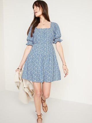 Puff-Sleeve Tiered Mini Swing Dress for Women | Old Navy (US)