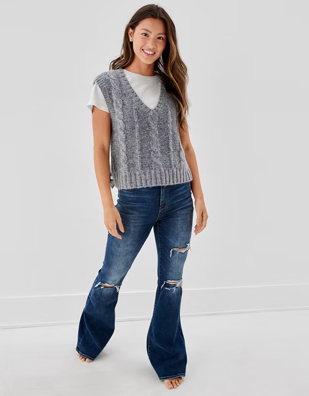 AE Cable Knit Sweater Vest | American Eagle Outfitters (US & CA)