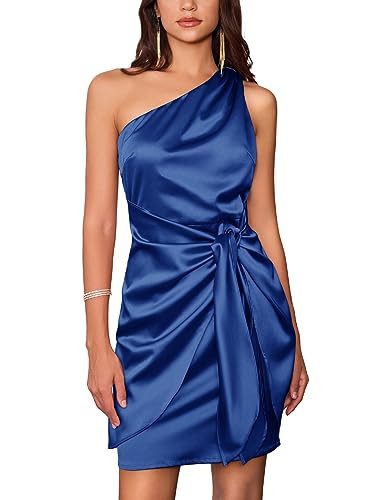 GRACE KARIN Cocktail Dress for Women Satin One Shoulder Graduation Dress Sleeveless Mini Dresses Royal Blue | Amazon (US)