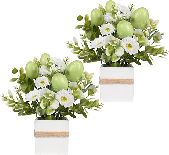Easter Decorations, 2 PCS Easter Artificial Flower Egg Potted Table Decorations, for Home Farmhou... | Amazon (US)