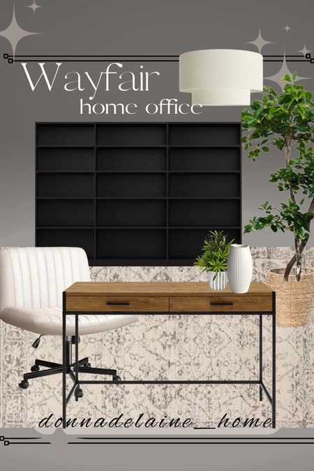 Home office inspiration. Affordable bookcases, desk, and extra wide comfy office chair! 
The drum pendant is currently half off! 
Work from home space, office decor, desk 

#LTKhome