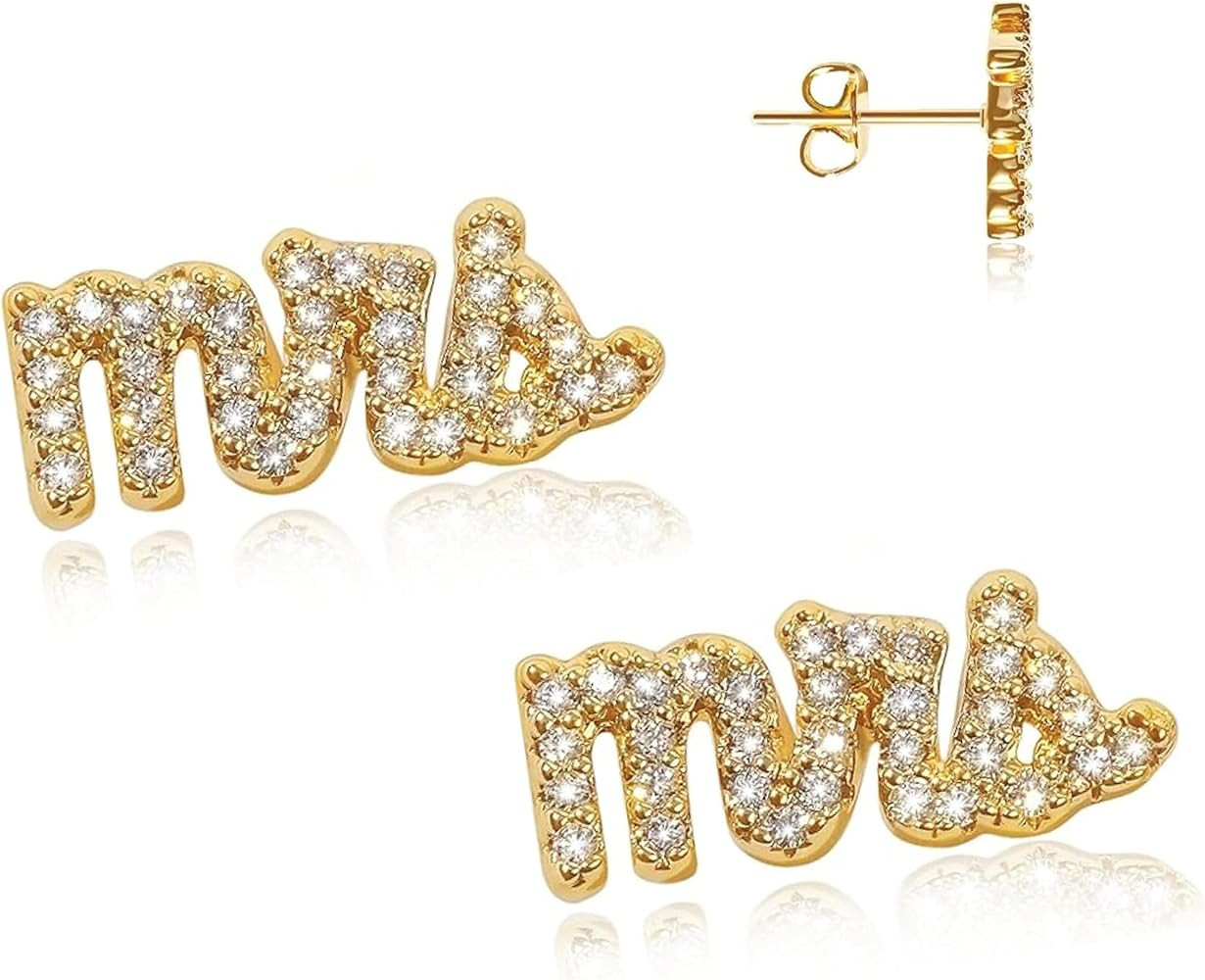 Benevolence LA Mrs Earrings for Bride – Gold Dipped Pave Studs | Bridal Jewelry & Accessories f... | Amazon (US)