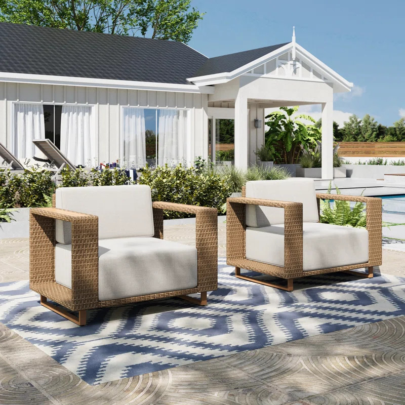 Wicker Patio Furniture Set Beige Modular Outdoor Sectional Sofa 9.8 Inch Thick Cushions & Wide Ar... | Wayfair North America