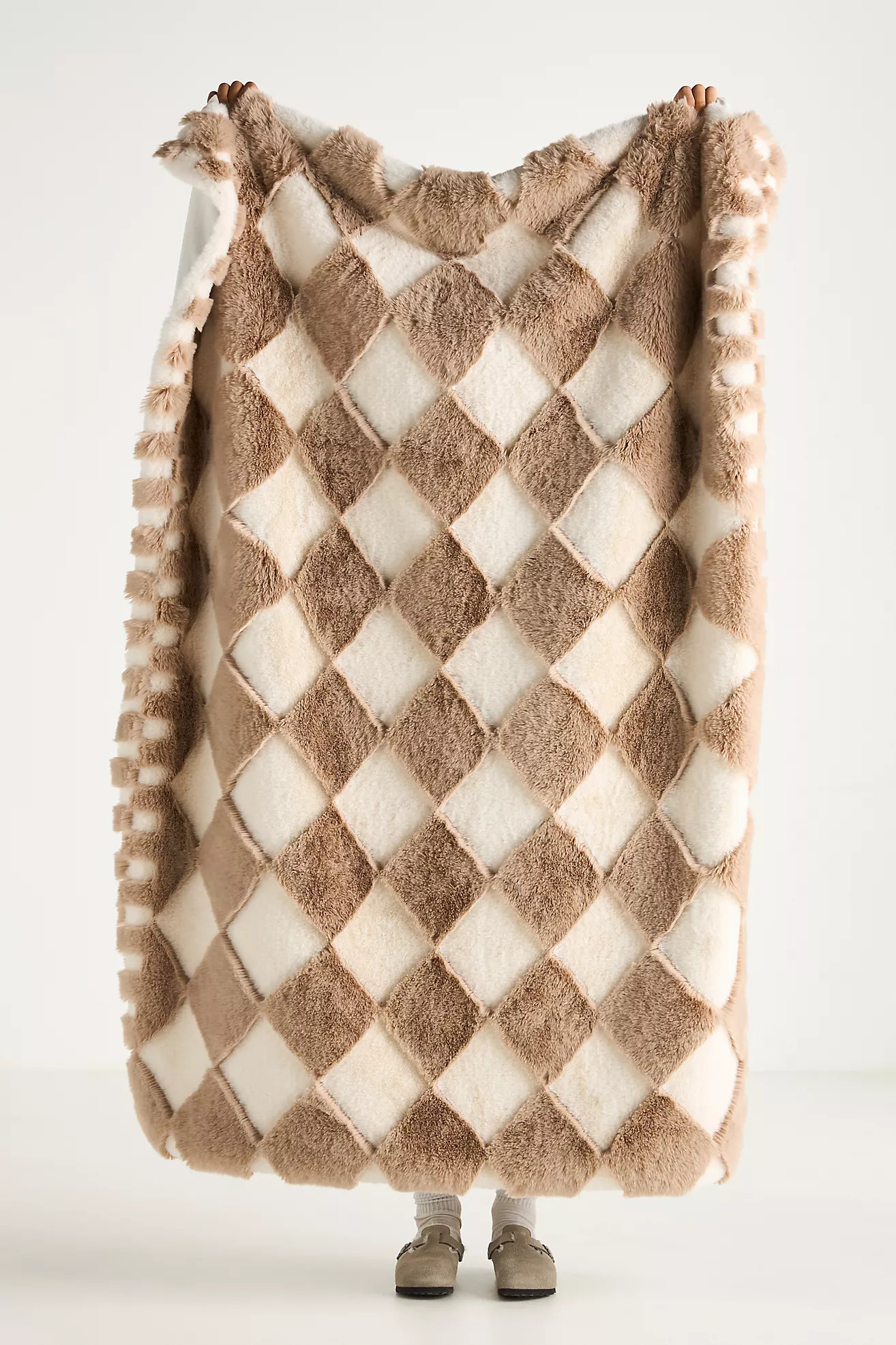 Chella Checkered Faux Fur Throw Blanket | Anthropologie (US)