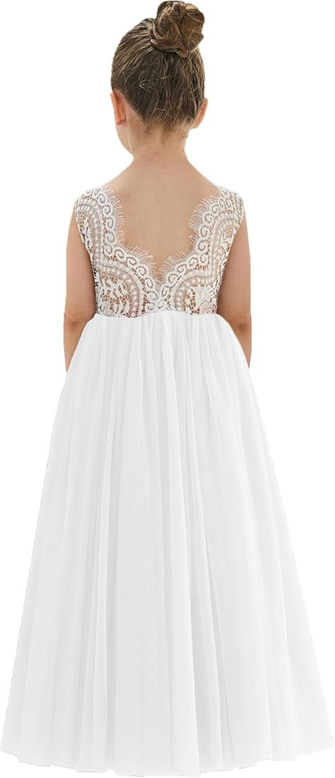 Girl Peony Lace Back A-Line Straight Tutu Tulle Party Flower Girl Dress | Amazon (US)