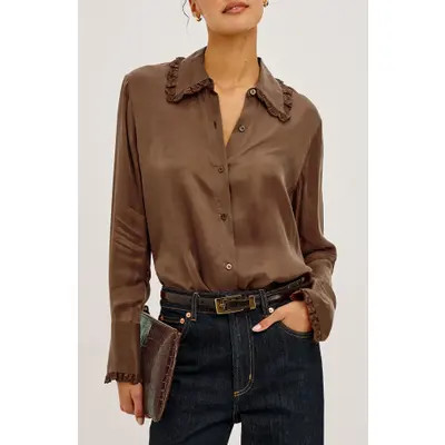 Rails Beatrix Lace Trim Long Sleeve Shirt in Cinnamon at Nordstrom, Size X-Small | Nordstrom