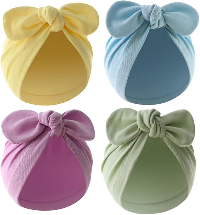4PCS Newborn Baby Bow Knot Turban Hat Infant Toddler Hospital Hat Cotton Head Wrap Beanie Cap | Amazon (US)