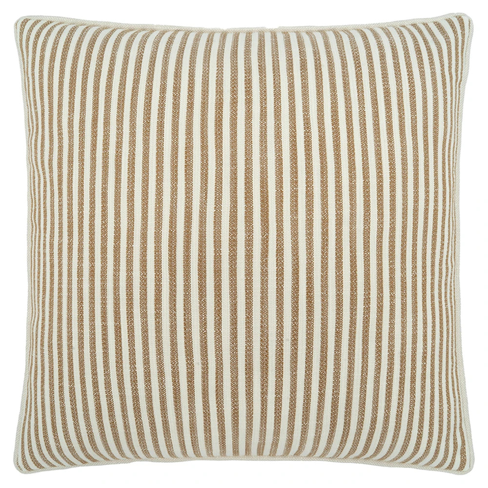 Enya Coastal Beach Beige Chenille Striped Throw Pillow - 20x20 | Kathy Kuo Home