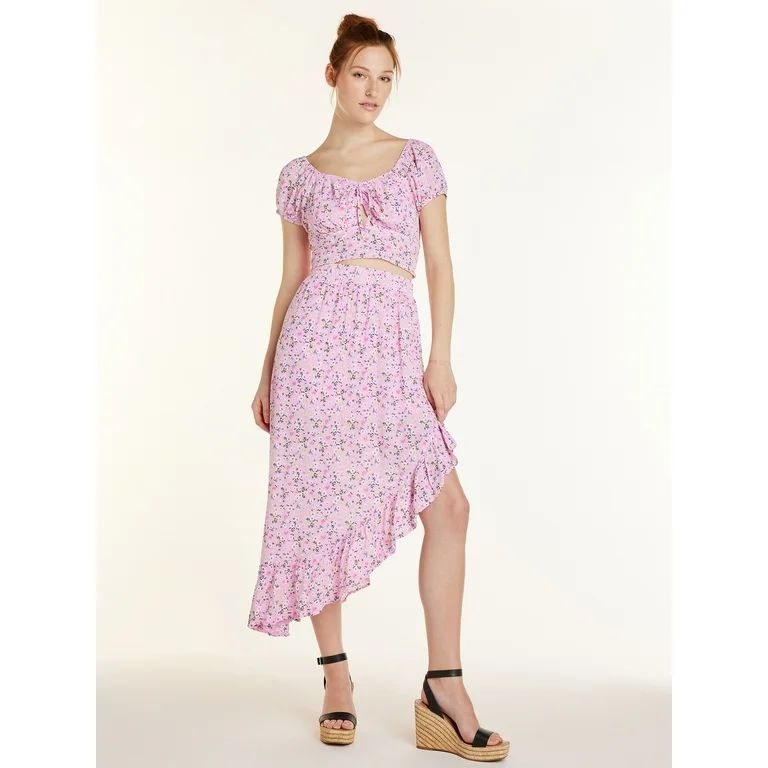 No Boundaries Juniors’ Floral Top and Skirt Set, 2-Piece, Sizes XS-XXXL - Walmart.com | Walmart (US)