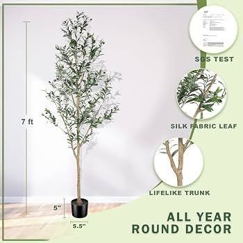 Faux Olive Tree 7ft - Tall Olive Trees Artificial Indoor - Large Fake Potted Olive Silk Tree Plan... | Amazon (US)