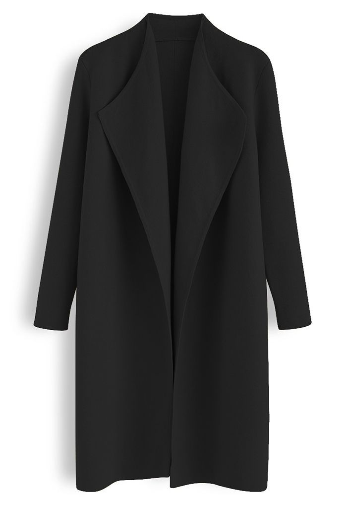 Classy Open Front Knit Coat in Black | Chicwish