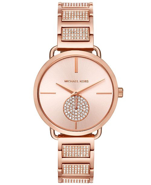 Michael Kors Women's Portia Rose Gold-Tone Stainless Steel Pavé Accent Bracelet Watch 37mm & Rev... | Macys (US)