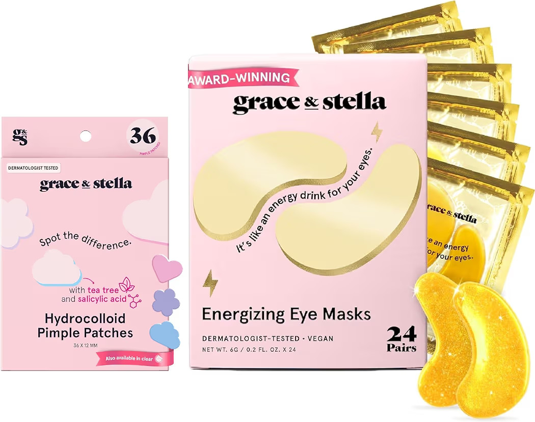 grace & stella Eye Mask Gold 24 Pairs + Multi-shape Pimple Patch 36-Pack Bundle | Amazon (US)