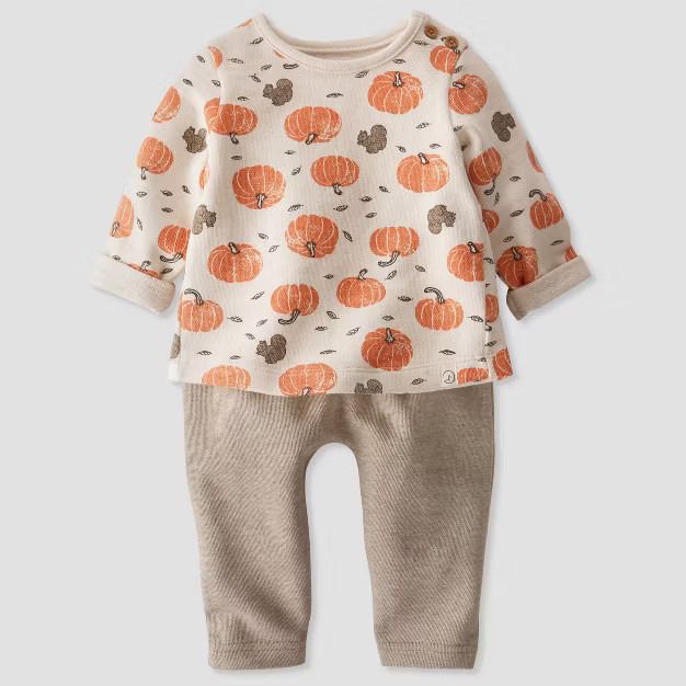 Baby 2pc Organic Cotton Pumpkin Top & Bottom Set - little planet by carter's Orange/Off-White | Target
