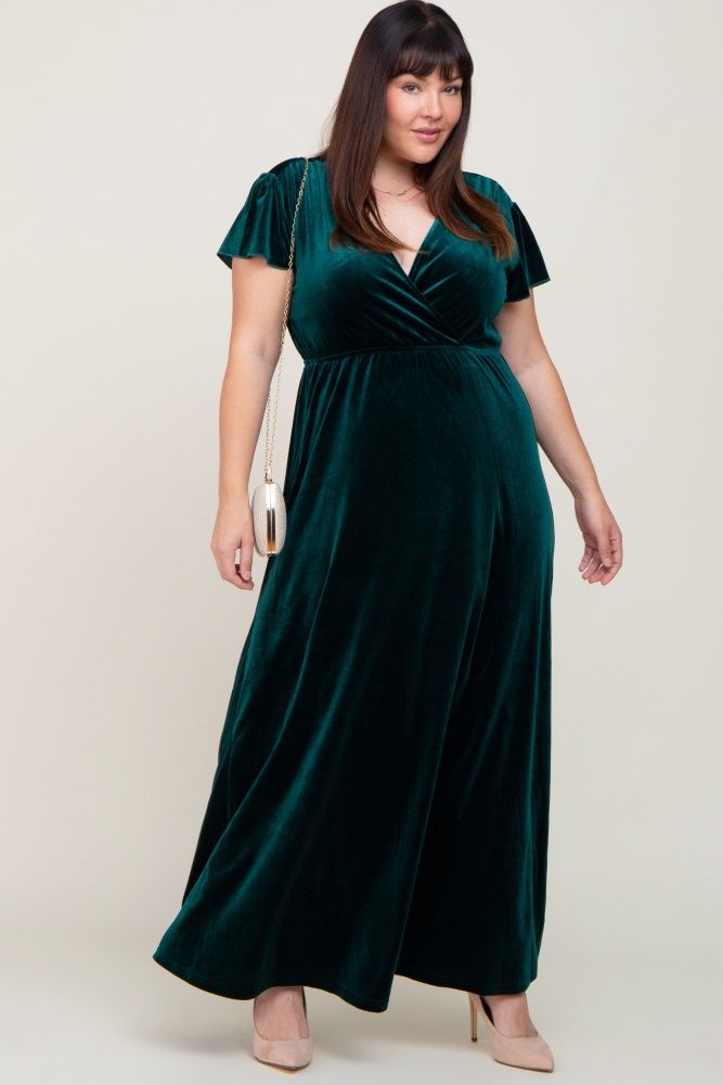 Hunter Green Velvet Plus Wrap Maxi Dress | PinkBlush Maternity
