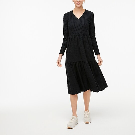 V-neck tiered knit dress in dot | J.Crew Factory