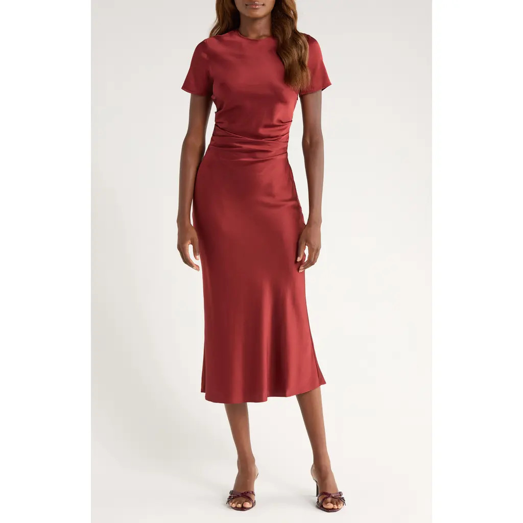 STAUD Marcel Stretch Silk Midi Dress in Sangria at Nordstrom, Size 8 | Nordstrom