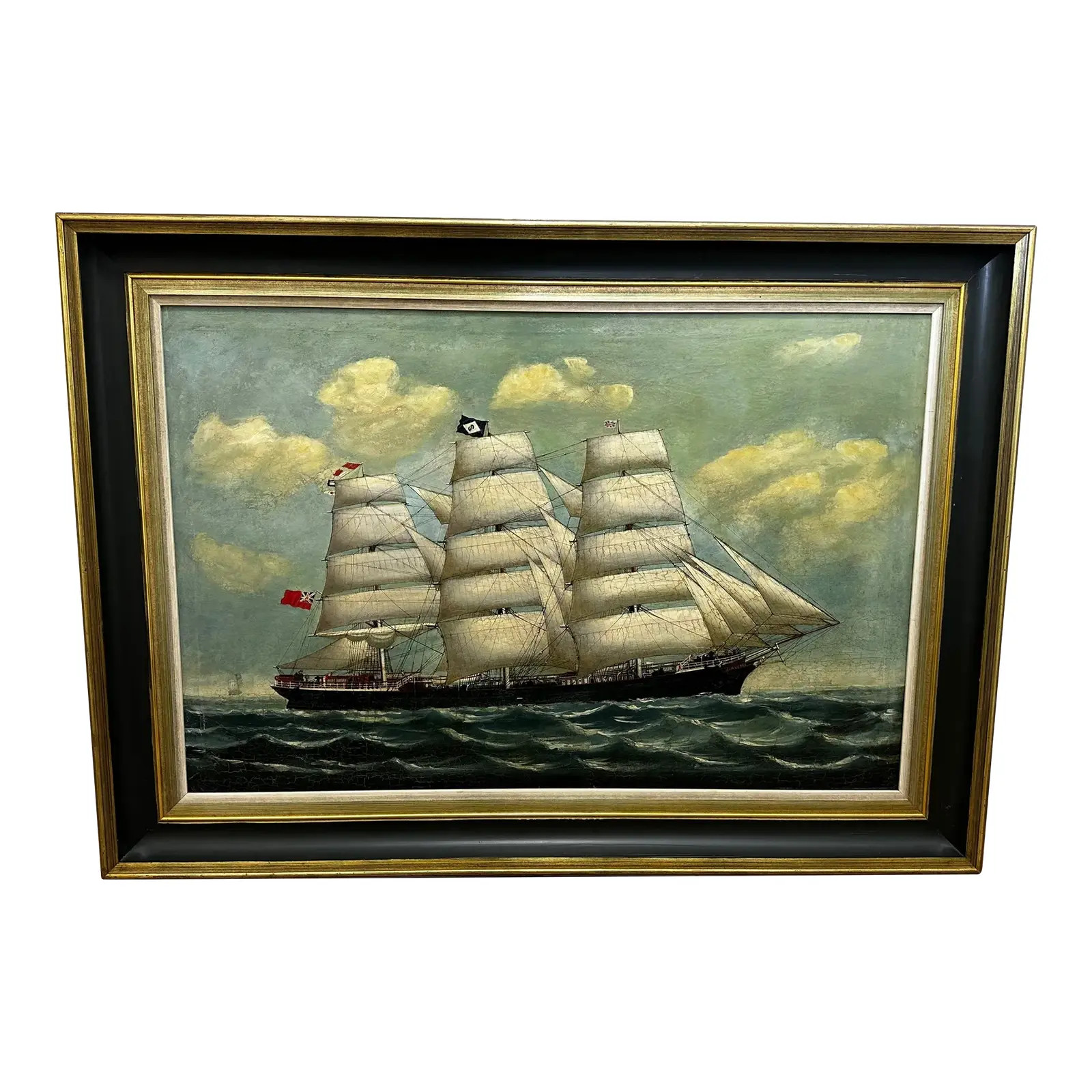Large 19th Century Oil Painting Seascape Clipper Jute Ship Slieve Roe Off Calcutta Attributed Lai... | Chairish