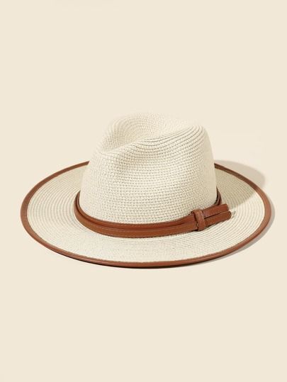 Contrast Binding Belt Decor Straw Hat | SHEIN