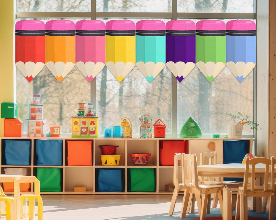 Rainbow Pencil Curtains for School Classroom - 8 Pcs Back to School Supplies for First Day Decor ... | Amazon (US)