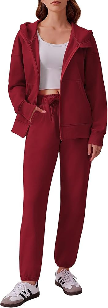 PINSPARK 2 Piece Sets for Women Fleece Sweatsuits Zip Up Hoodie Sweatshirts Drawstring Jogger Swe... | Amazon (US)