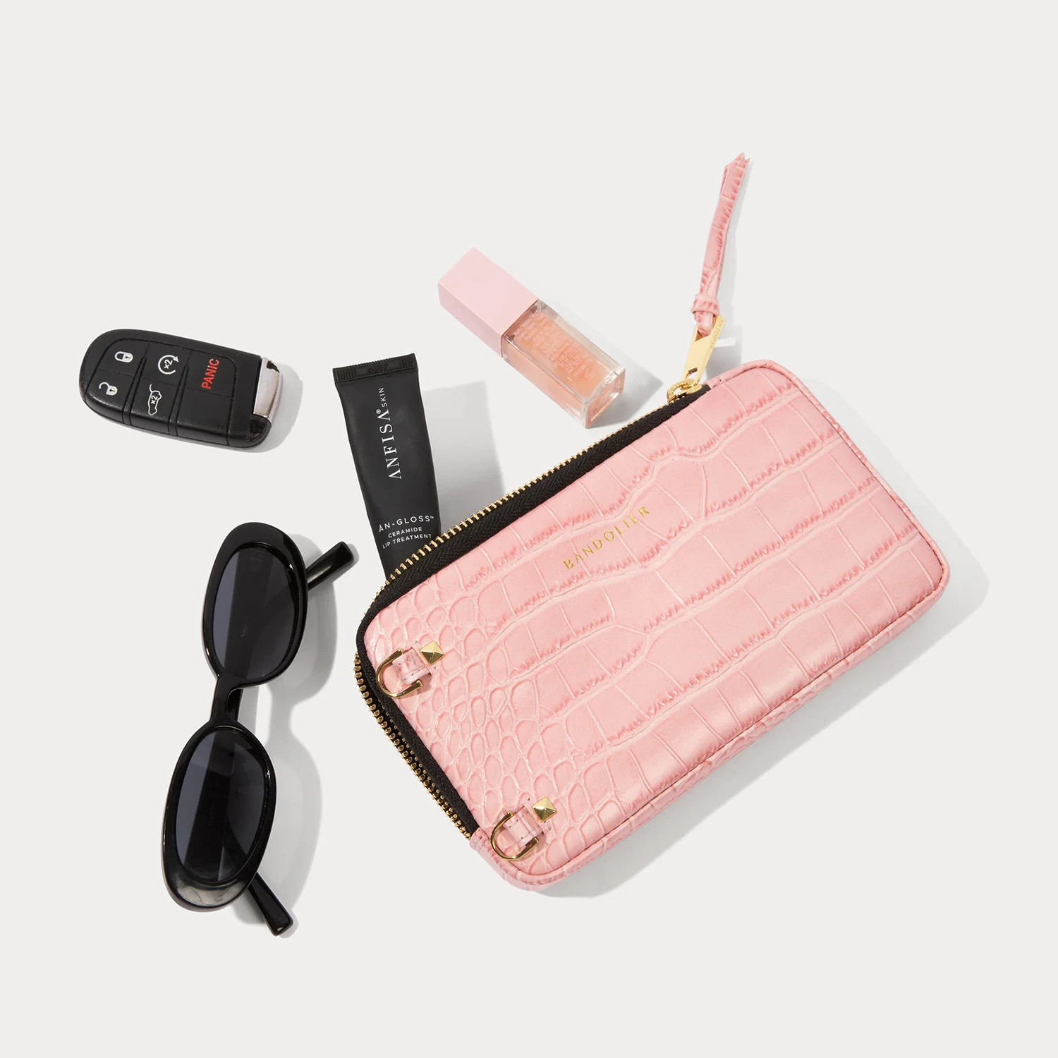 Expanded Zip Pouch - Pink Croc/Gold | Bandolier