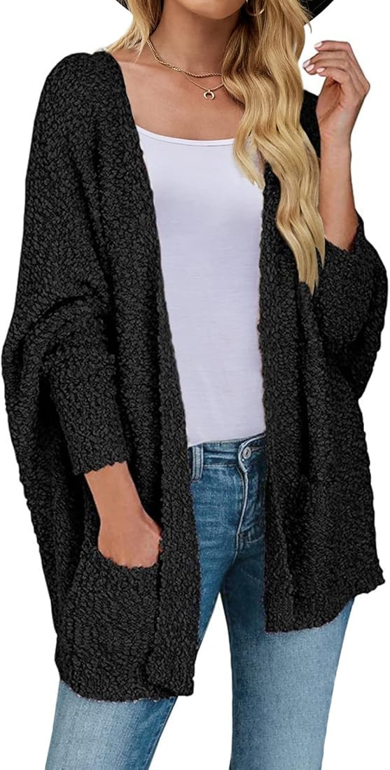 MEROKEETY Women's Fuzzy Popcorn Batwing Sleeve Cardigan Knit Oversized Sherpa Sweater Coat | Amazon (US)