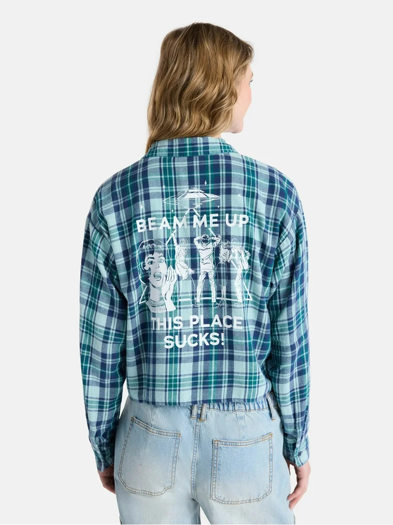 Netflix Stranger Things Cotton Cropped Flannel from No Boundaries, Women’s & Women’s Plus | Walmart (US)
